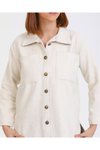 Ekru Kalın Kaşe Düz Çift Cepli Oduncu Gömlek