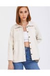 Ekru Kalın Kaşe Düz Çift Cepli Oduncu Gömlek