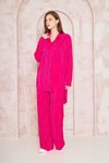 Fuşya Bürümcük Salaş Bol Paça Likralı Pantolonlu İkili Takım