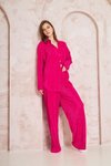 Fuşya Bürümcük Salaş Bol Paça Likralı Pantolonlu İkili Takım