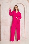 Fuşya Bürümcük Salaş Bol Paça Likralı Pantolonlu İkili Takım