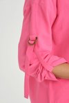 Fuşya Pembe Bol Kesim Uzun Kollu Toka Detaylı Gömlek
