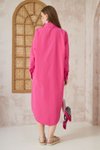 Fuşya Pembe Oversize Bol Midi Spor Uzun Kol Poplin Cepli Gömlek Tunik Elbise