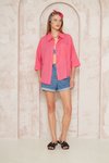 Fuşya Salaş Spor Truvakar Kol Cepli Keten Gömlek