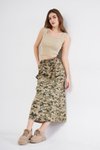 Haki Bej Kamuflaj Desen Uzun Spor Beli Lastikli Cep Detaylı Etek