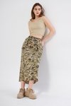 Haki Bej Kamuflaj Desen Uzun Spor Beli Lastikli Cep Detaylı Etek