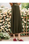 Haki Midi Rahat Yazlık Airobin Eteği Lastikli Elbise