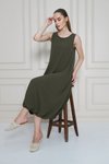 Haki Midi Rahat Yazlık Airobin Eteği Lastikli Elbise