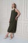 Haki Midi Rahat Yazlık Airobin Eteği Lastikli Elbise
