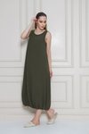 Haki Midi Rahat Yazlık Airobin Eteği Lastikli Elbise