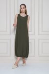 Haki Midi Rahat Yazlık Airobin Eteği Lastikli Elbise