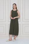 Haki Midi Rahat Yazlık Airobin Eteği Lastikli Elbise