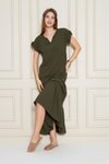 Haki Salaş Rahat Kısa Kol Eteği Fırfırlı Apolet Detaylı Elbise