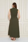Haki Uzun Aerobin Gömlek Yaka Kemerli Elbise
