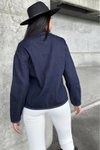 Lacivert Oversize Oval Kesim Denim Kot Bağlama Detaylı Ceket