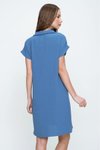 Mavi İndigo Bol Kesim Dizüstü Mini Kısa Kollu Polo Yaka Elbise