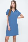 Mavi İndigo Bol Kesim Dizüstü Mini Kısa Kollu Polo Yaka Elbise
