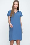 Mavi İndigo Bol Kesim Dizüstü Mini Kısa Kollu Polo Yaka Elbise