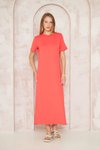 Long Basic Short-Sleeved Shoulder-Buttoned Dress - Coral