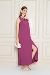 Mor Mürdüm Uzun Yazlık A Kesim Sıfır Kol Yırtmaçlı Aerobin Elbise
