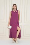 Mor Mürdüm Uzun Yazlık A Kesim Sıfır Kol Yırtmaçlı Aerobin Elbise