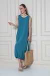 Petrol Yeşil Midi Yazlık Giy-çık Airobin Eteği Lastikli Elbise