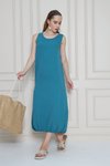 Petrol Yeşil Midi Yazlık Giy-çık Airobin Eteği Lastikli Elbise