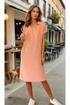 Pudra Bol Kesim Dizüstü Midi Kısa Kollu Polo Yaka Elbise