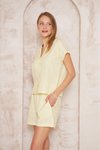 Sarı Beyaz Kısa Kol Ceket Yaka Beli Lastikli Şort İkili Takım
