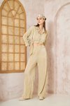 Loose Fit Pleated Crinkled Tunic and Trousers Set - Yellow