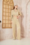 Sarı Pliseli Bürümcük Salaş Pantolon Tunik İkili Takım