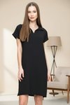Midi Loose-Fit Short-Sleeve Polo-Collar Dress - Black