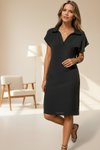 Siyah Bol Kesim Kısa Kollu Dizüstü Midi Polo Yaka Elbise
