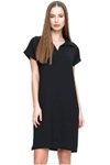 Siyah Bol Kesim Kısa Kollu Dizüstü Midi Polo Yaka Elbise