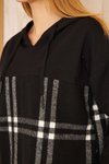 Siyah Oduncu Ekose Desenli Rahat Kesim Kapüşonlu Sweatshirt