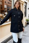 Siyah Oversize Gabardin Kot Geniş Cepli Düğme Detaylı Ceket