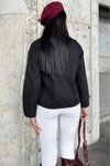 Siyah Oversize Oval Kesim Bağlama Detaylı Kot Ceket