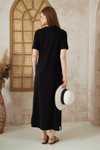 Siyah Uzun Rahat Tam Kalıp Kısa Kollu Spor Yırtmaçlı Polo Yaka Elbise