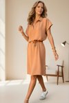 Midi Relaxed Fit Short-Sleeve Polo Collar Dress - Tan