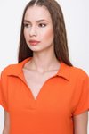 Turuncu Bol Kesim Mini Kısa Kollu Polo Yaka Elbise