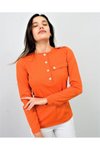 Turuncu Uzun Kollu Kaşkorse Apoletli Düğmeli Yarım Patlı Cep Detaylı Bluz