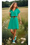 Mini Loose Fit Short-Sleeved Polo Neck Dress - Green