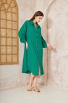 Yeşil Zümrüt Müslin Oversize Yarasa Kol Uzun Kollu Midi Gömlek Elbise