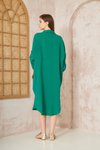 Yeşil Zümrüt Müslin Oversize Yarasa Kol Uzun Kollu Midi Gömlek Elbise