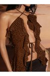 Kahverengi Leopar Bağlamalı Fırfır Detaylı Büstiyer