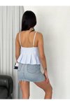 Açık Mavi Crop Askılı Dekolte Detaylı Bluz