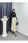 Bej Uzun Kloş Keten Etek