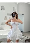 Beyaz Mini Askılı Elbise