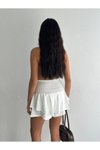 Beyaz Mini Ayrobin Şortlu Etek