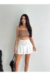 Beyaz Mini Ayrobin Şortlu Etek